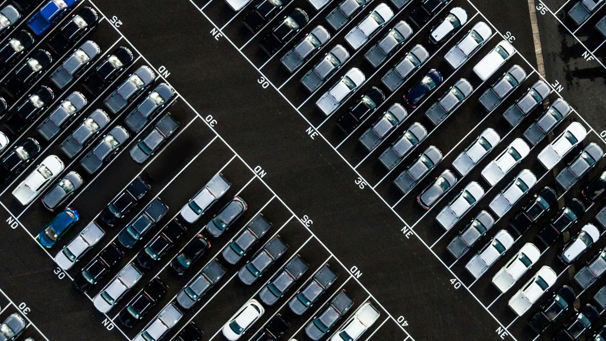 Automotive industry car park aerial view Car park from bird’s-eye view